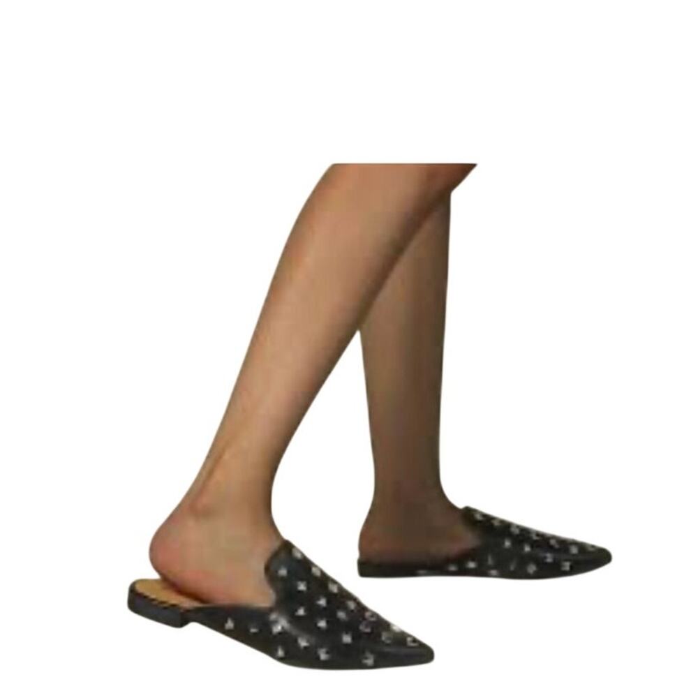 NWT Musshoe sz 8.5 womens black pointed slip on mules silver pyramid studs